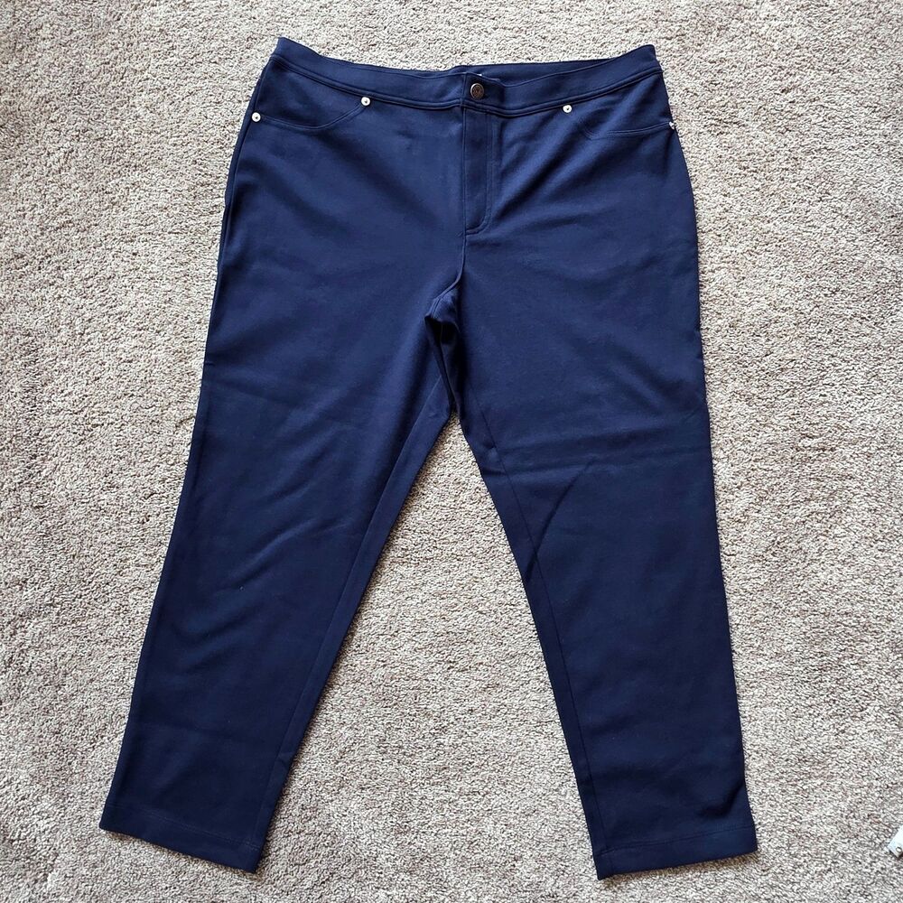 NEW Isaac Mizrahi Live Petite Ponte Knit Ankle Pants 16P Navy Blue A255899 NWOT